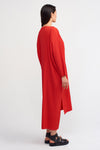 Poppy Red Wide Neck Pleat Midi Dress-Y234014197