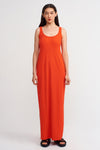 Orange Midi Length Rib Dress-Y234014201