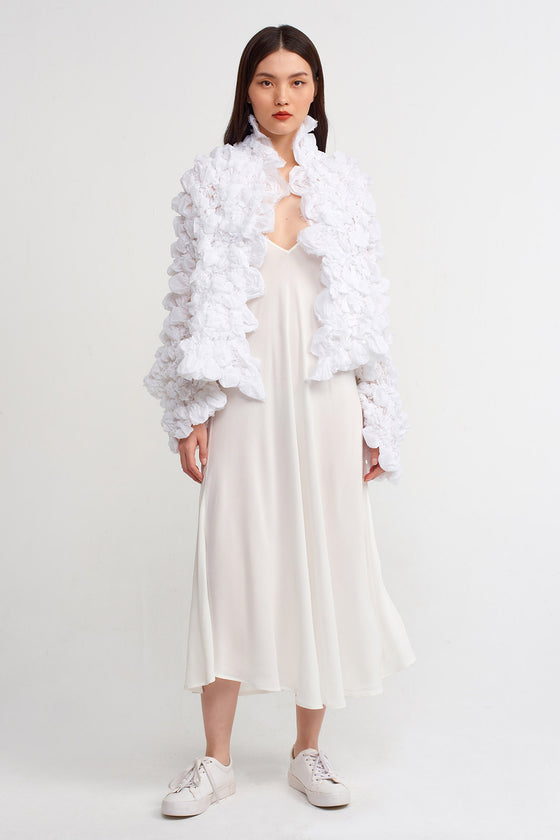 Off-White Elastic Embroidery, Short Voile Jacket-Y235015116