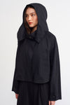 Black Hooded Short Poplin Jacket-Y235015118