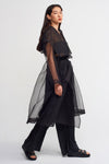 Black Hooded Organza Kimono-Y235015127