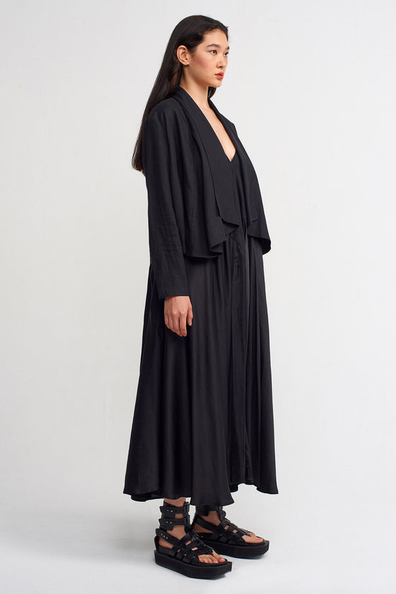 Black Short Linen Jacket-Y235015128