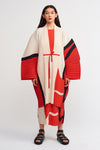 Multicolor Fabric Block Pleated Kimono-Y235015131