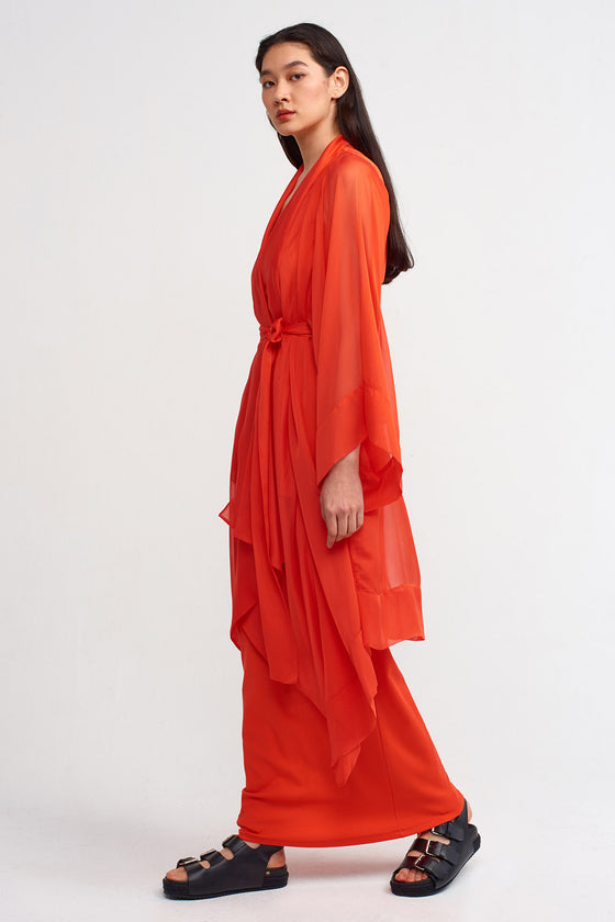 Orange Chiffon Kimono-Y235015133