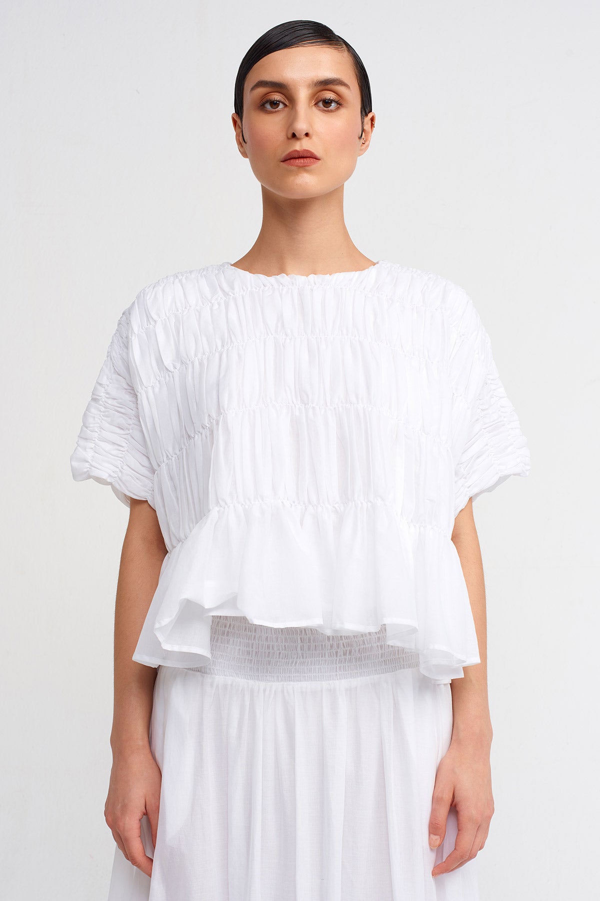 Off White Elastic Embroidered T-shirt-Y241011019