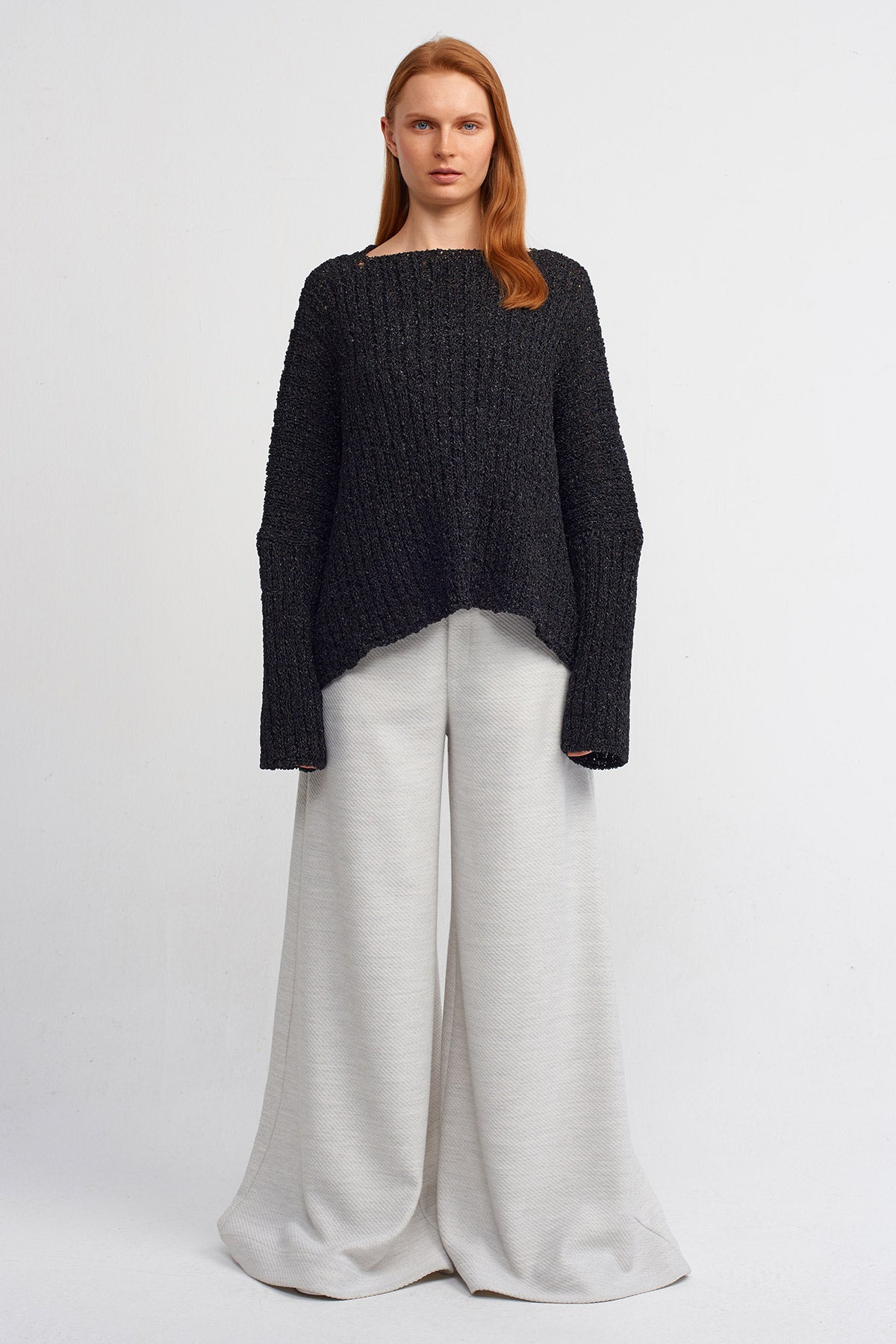 Black Boat Neck Knit Sweater-Y241011081
