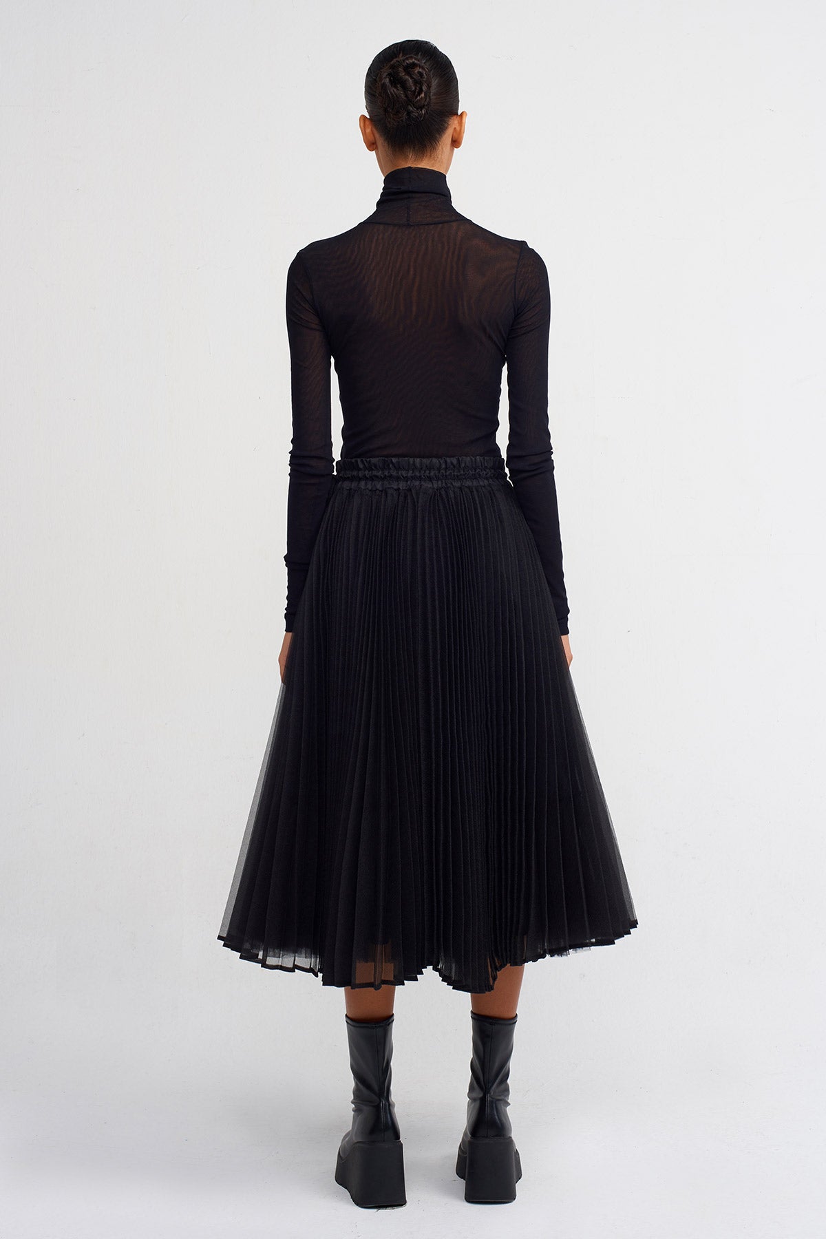 Black Pleated Tulle Skirt-Y242012008