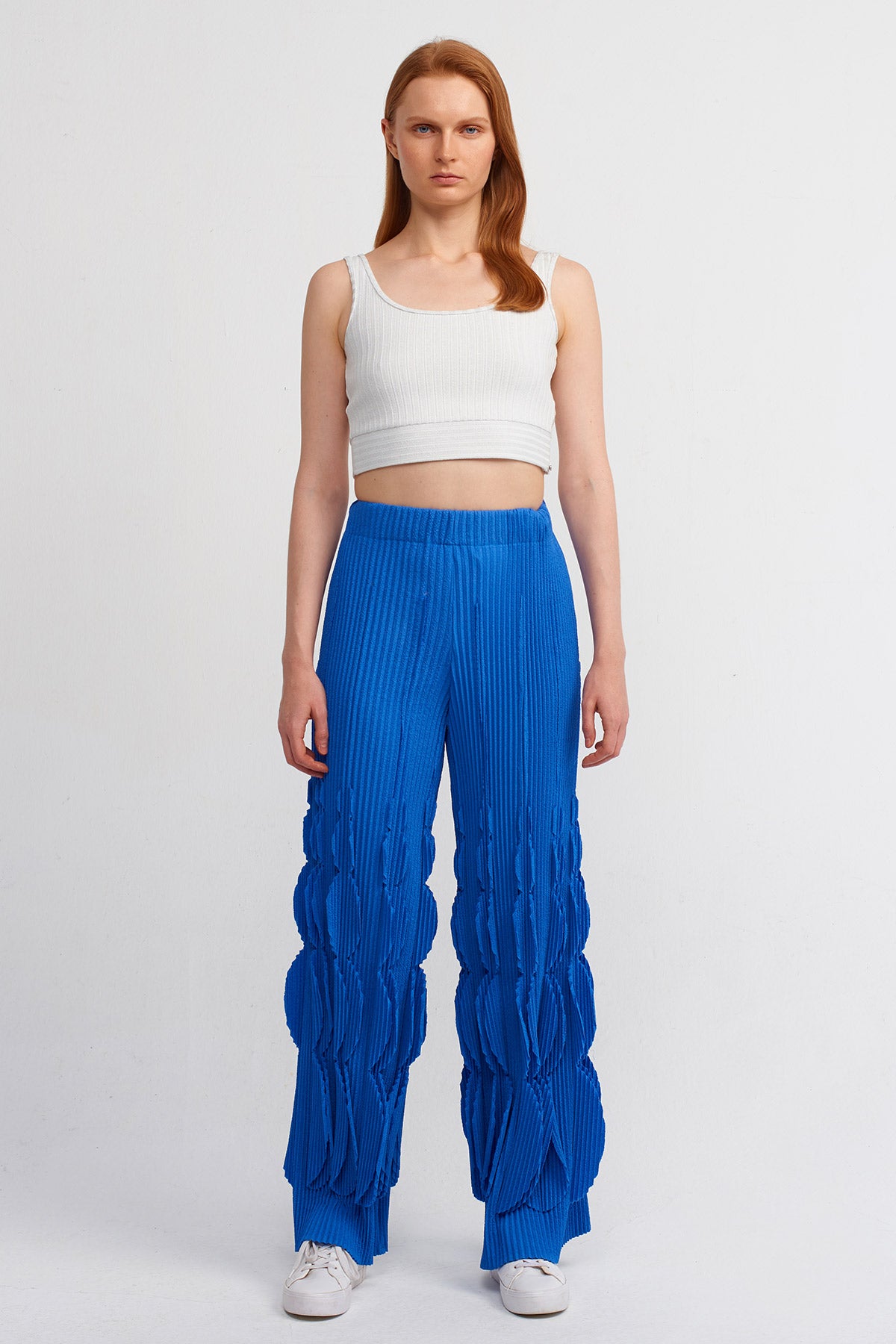 Royal Blue Self-Patterned Pleated Pants-Y243013049