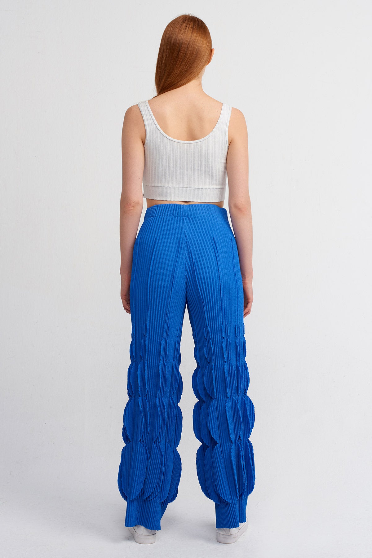 Royal Blue Self-Patterned Pleated Pants-Y243013049
