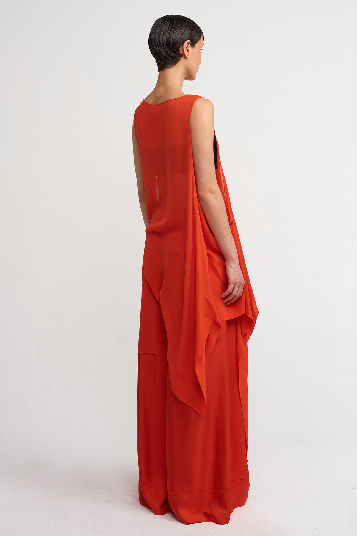 Scarlet Chiffon Asymmetric Tunic Dress-Y244014012