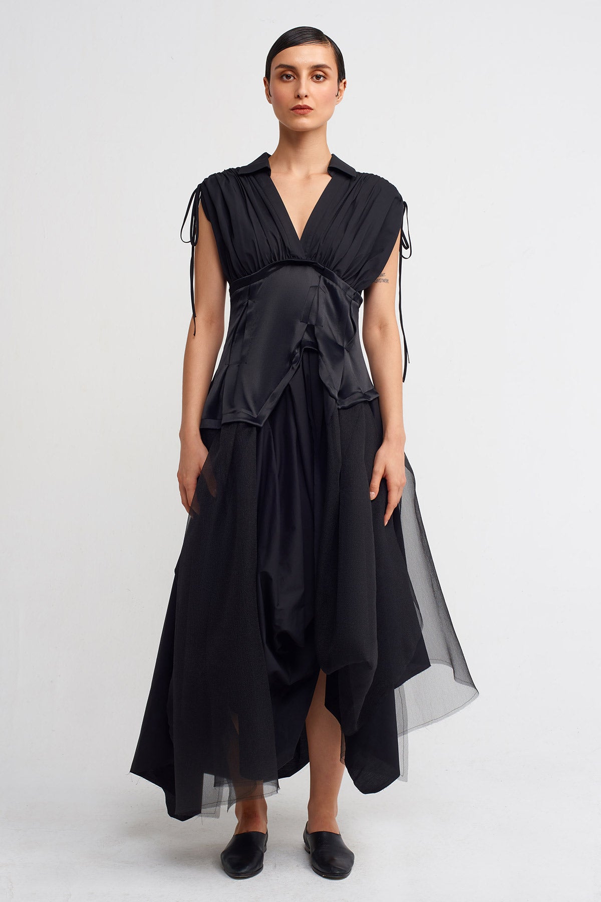 Black Built-in Corset Tulle Dress-Y244014018