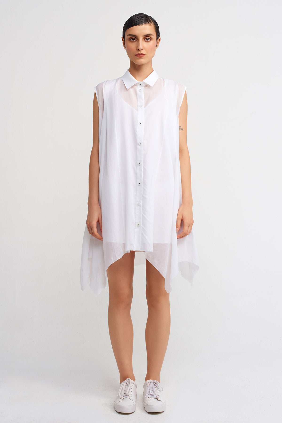 Off White Asymmetric Shirt Dress-Y244014031