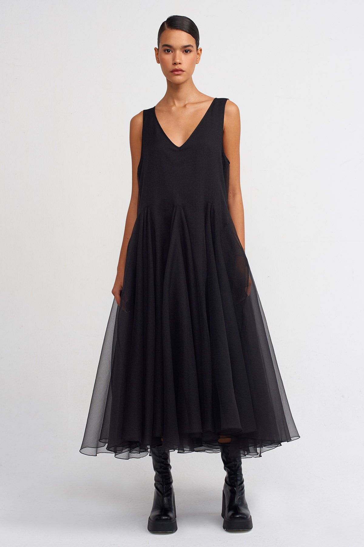 Black Organza Puffy Dress-Y244014070
