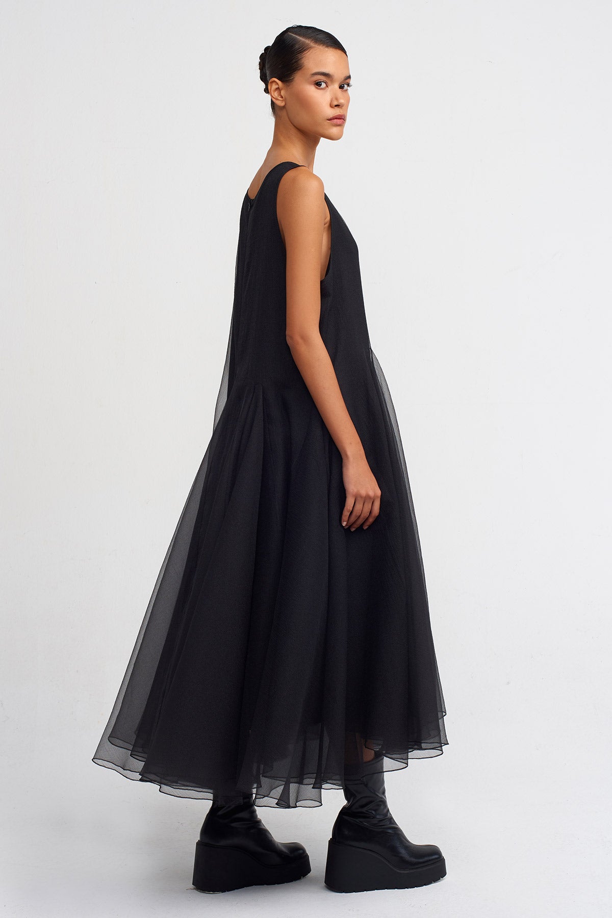 Black Organza Puffy Dress-Y244014070