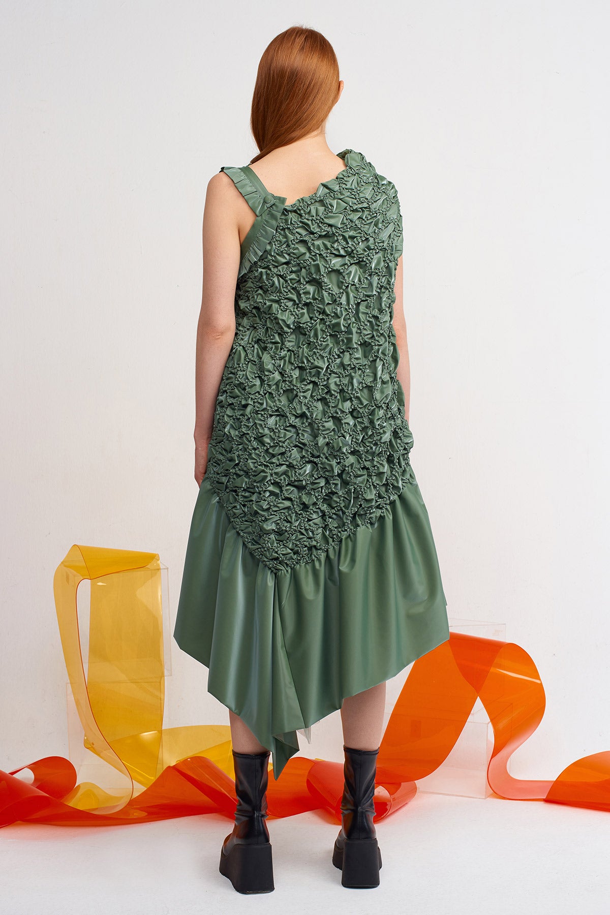 Leaf Beaded Asymmetric Dress-Y244014096