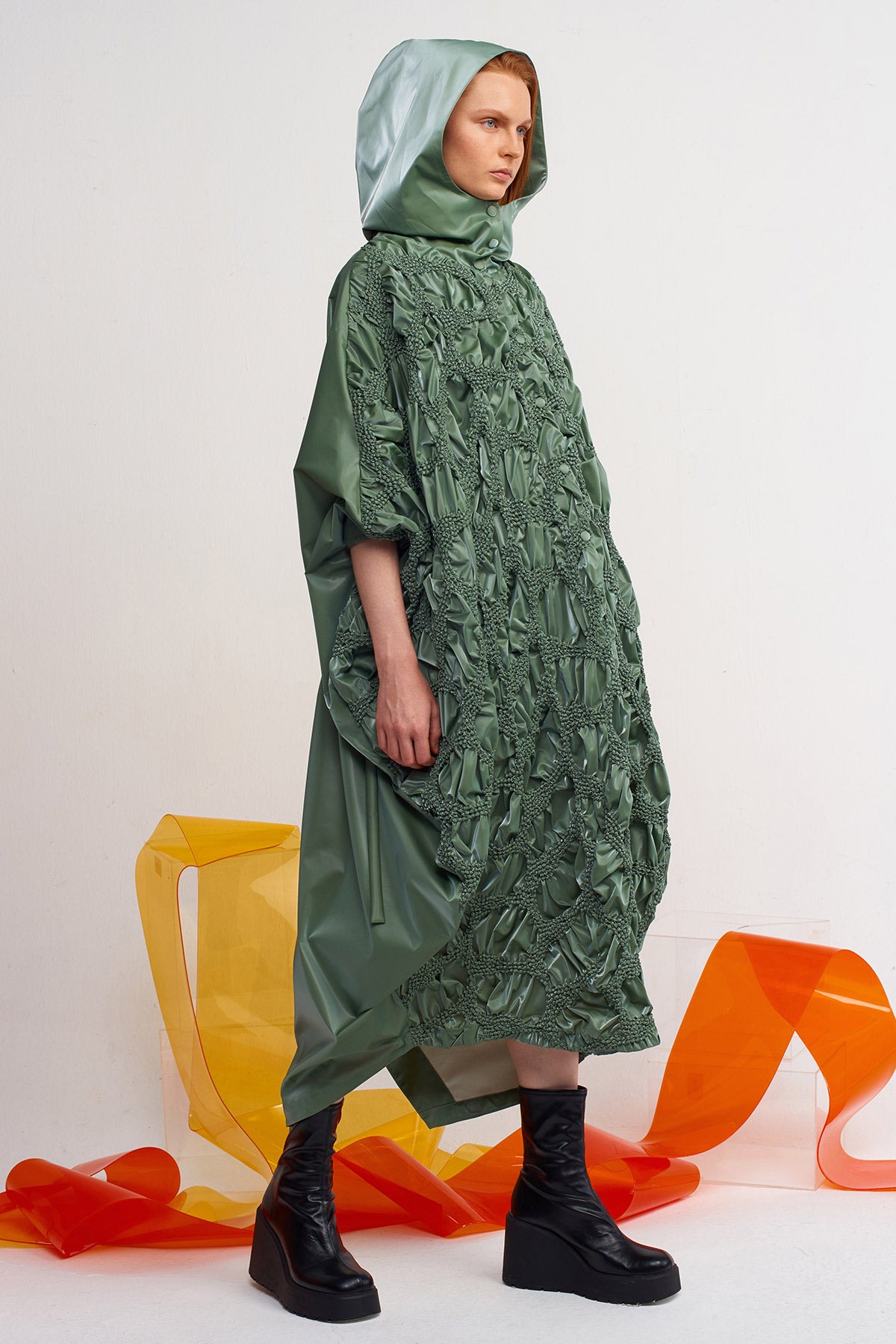 Leaf Beaded Hooded Dress-Y244014098