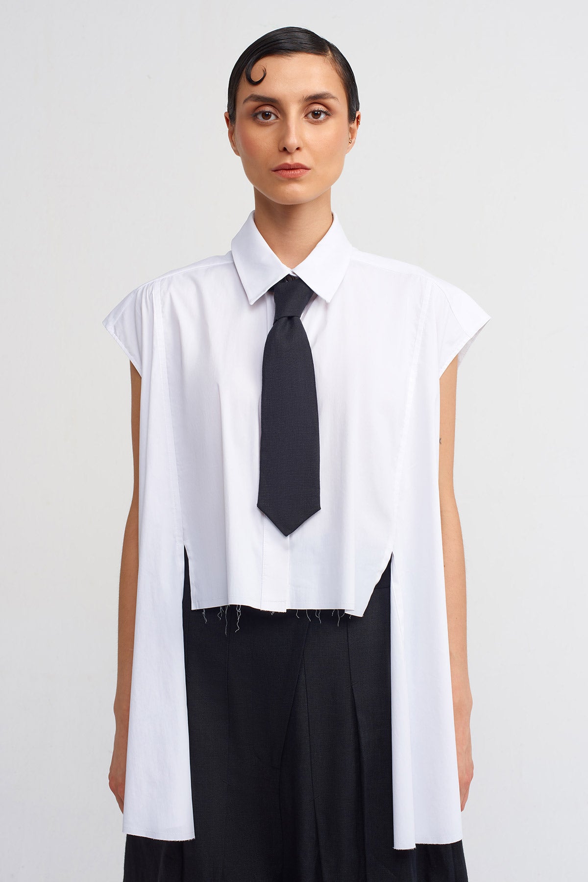 Black Linen Short Necktie-Y246016001