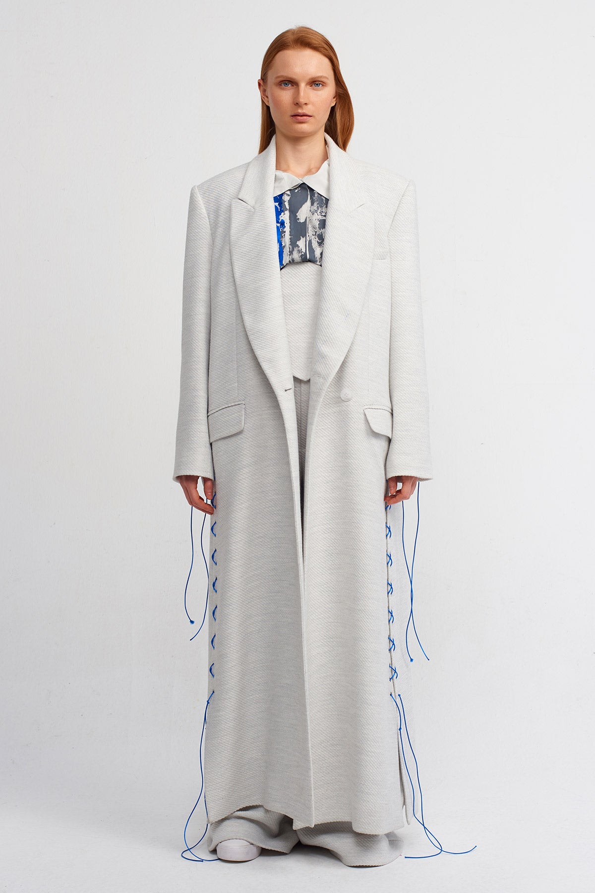 Ice Long Coat with Side Lace Details-Y247017004