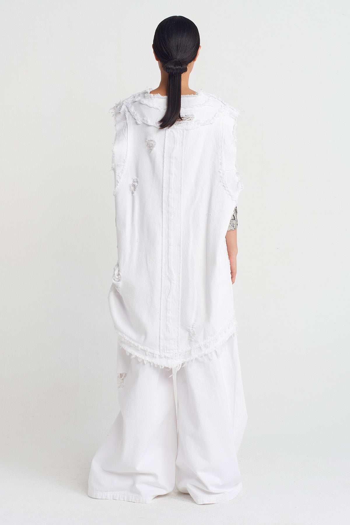 Off White V-Neck Denim Blouse-Y251011007