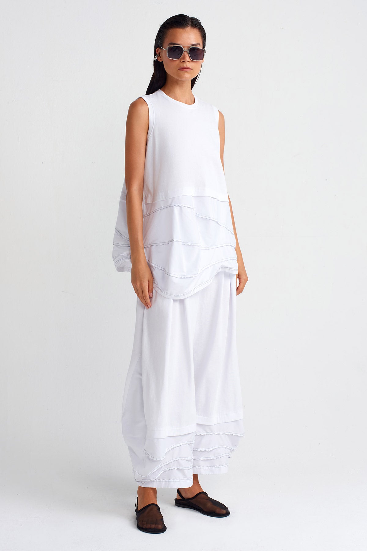 White / White Double-Fabric Cotton T-shirt-Y251011011