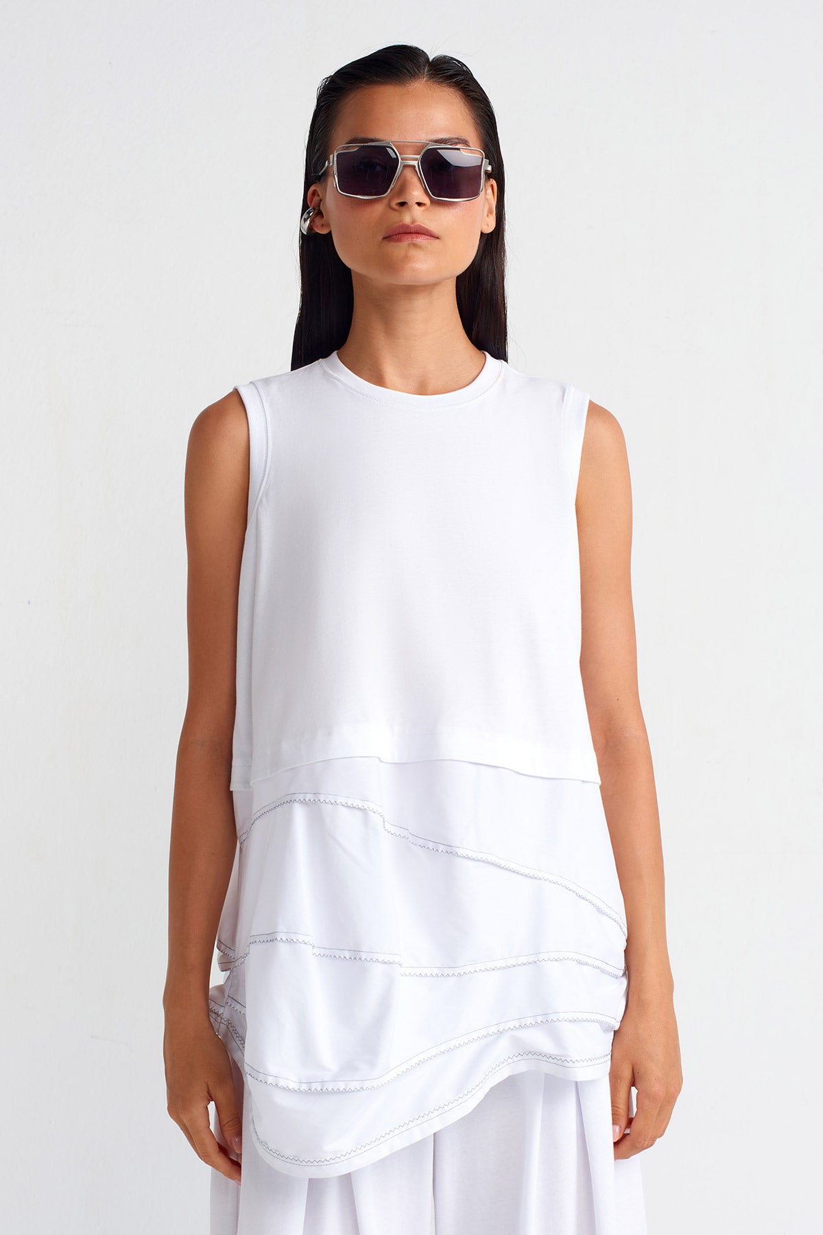 White / White Double-Fabric Cotton T-shirt-Y251011011