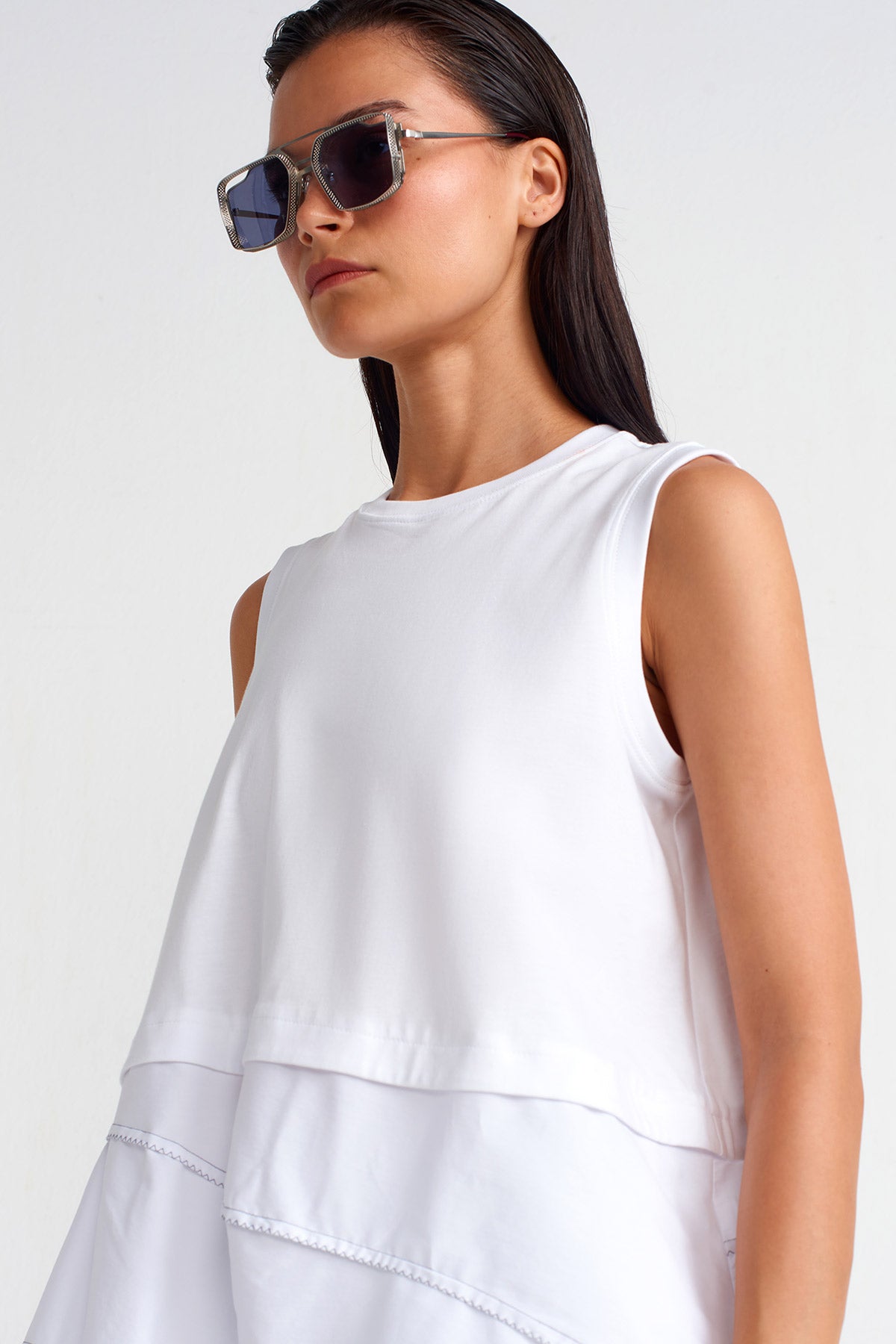 White / White Double-Fabric Cotton T-shirt-Y251011011
