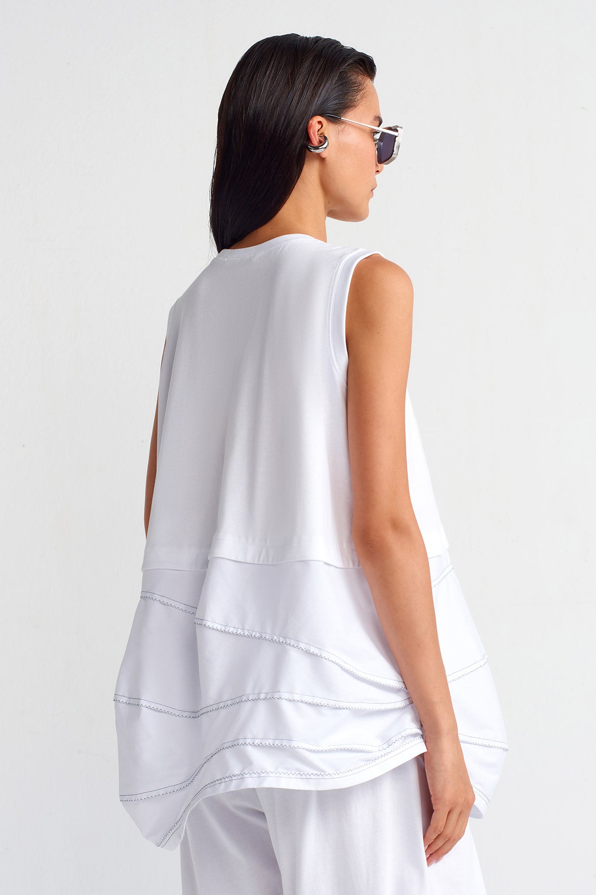 White / White Double-Fabric Cotton T-shirt-Y251011011