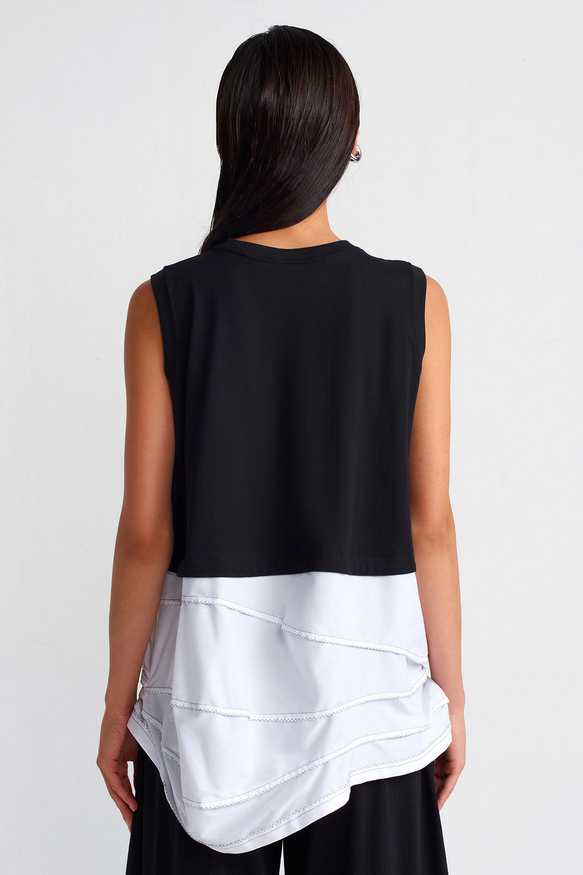 Black / White Double-Fabric Cotton T-shirt-Y251011011