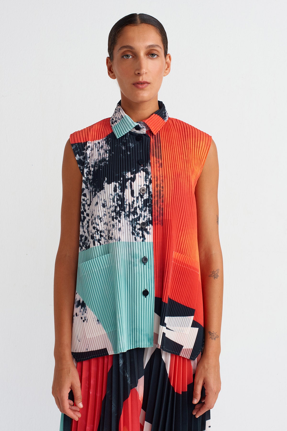Patterned Pleated Shirt-Y251011077