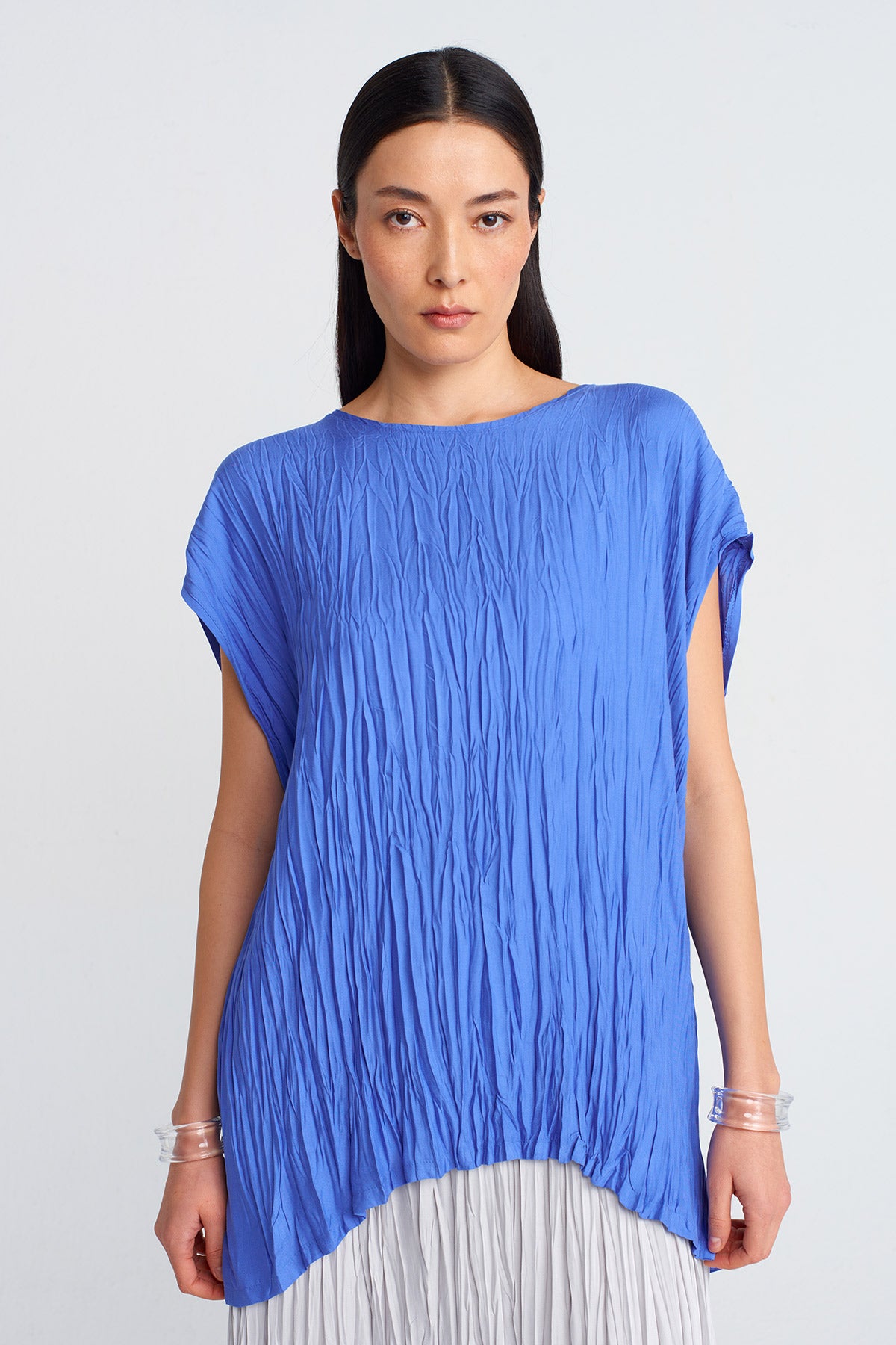 Royal Blue Crinkle Effect Blouse-Y251011104