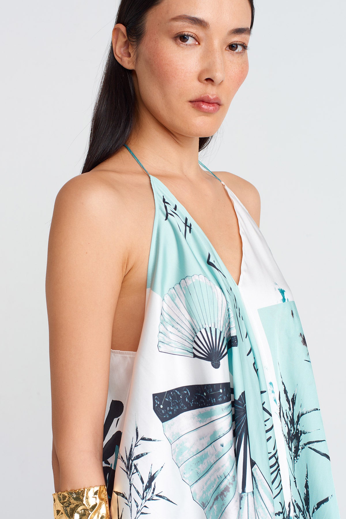 Printed Printed Thin Strap Satin Blouse-Y251011111