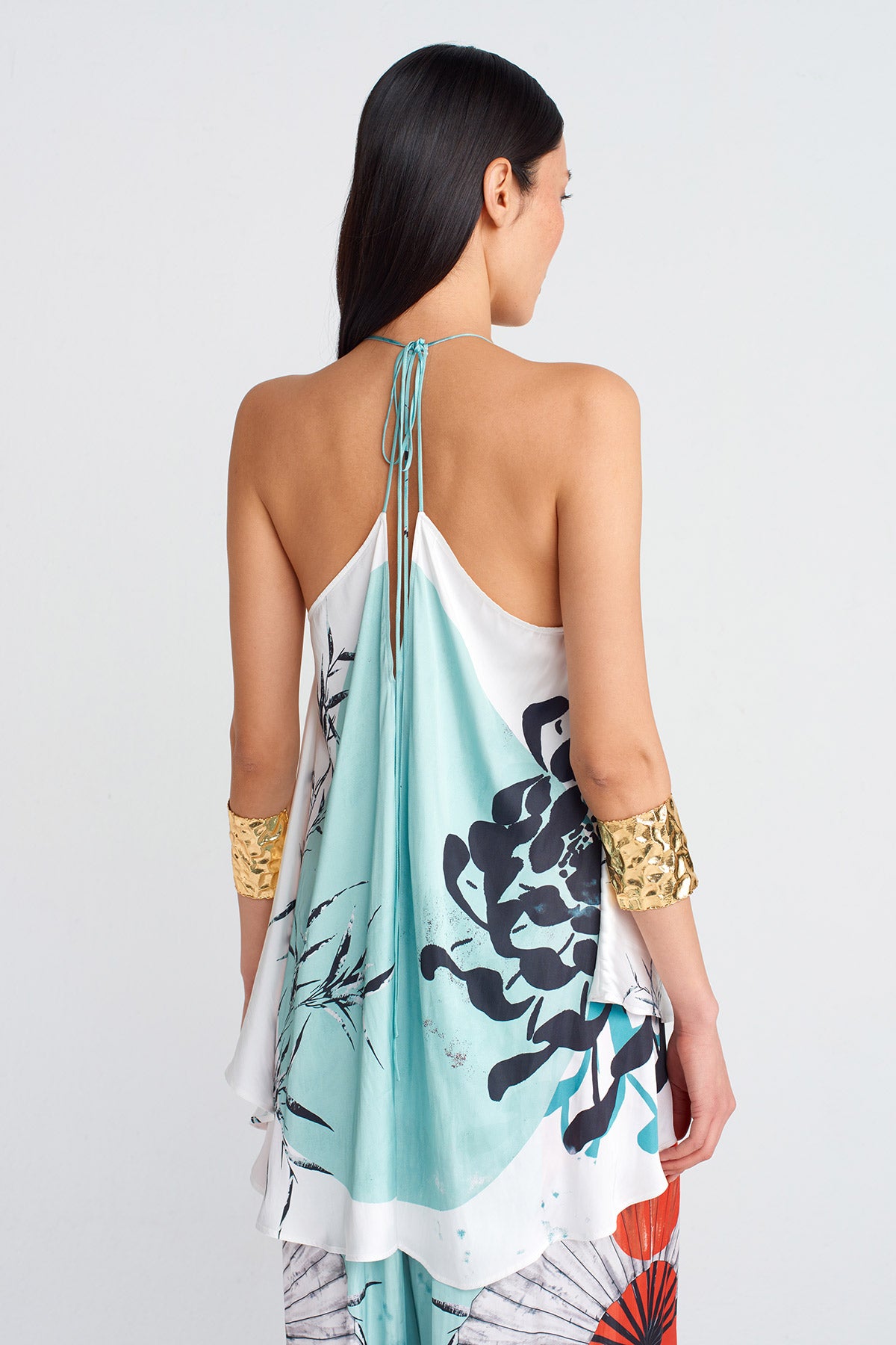 Printed Printed Thin Strap Satin Blouse-Y251011111