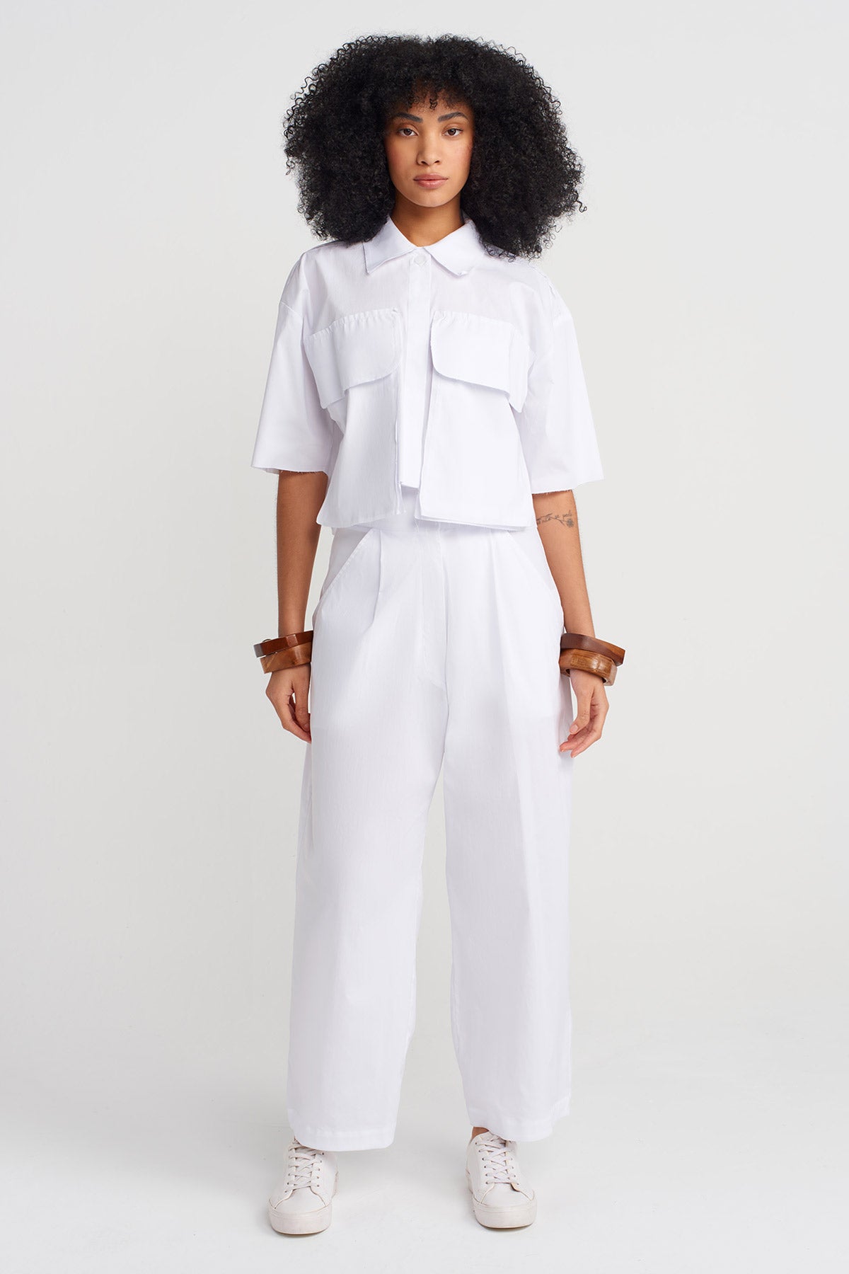 Off White Cropped Poplin Shirt-Y251011131