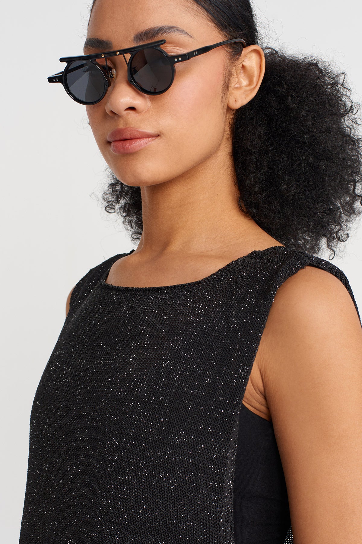Black Knit Tunic with Side Ties-Y251011138