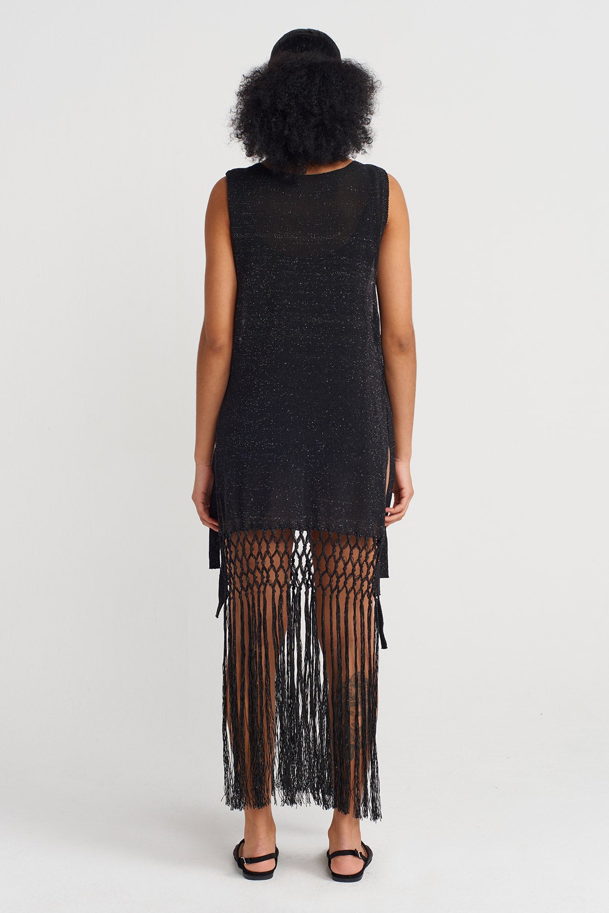Black Knit Tunic with Side Ties-Y251011138