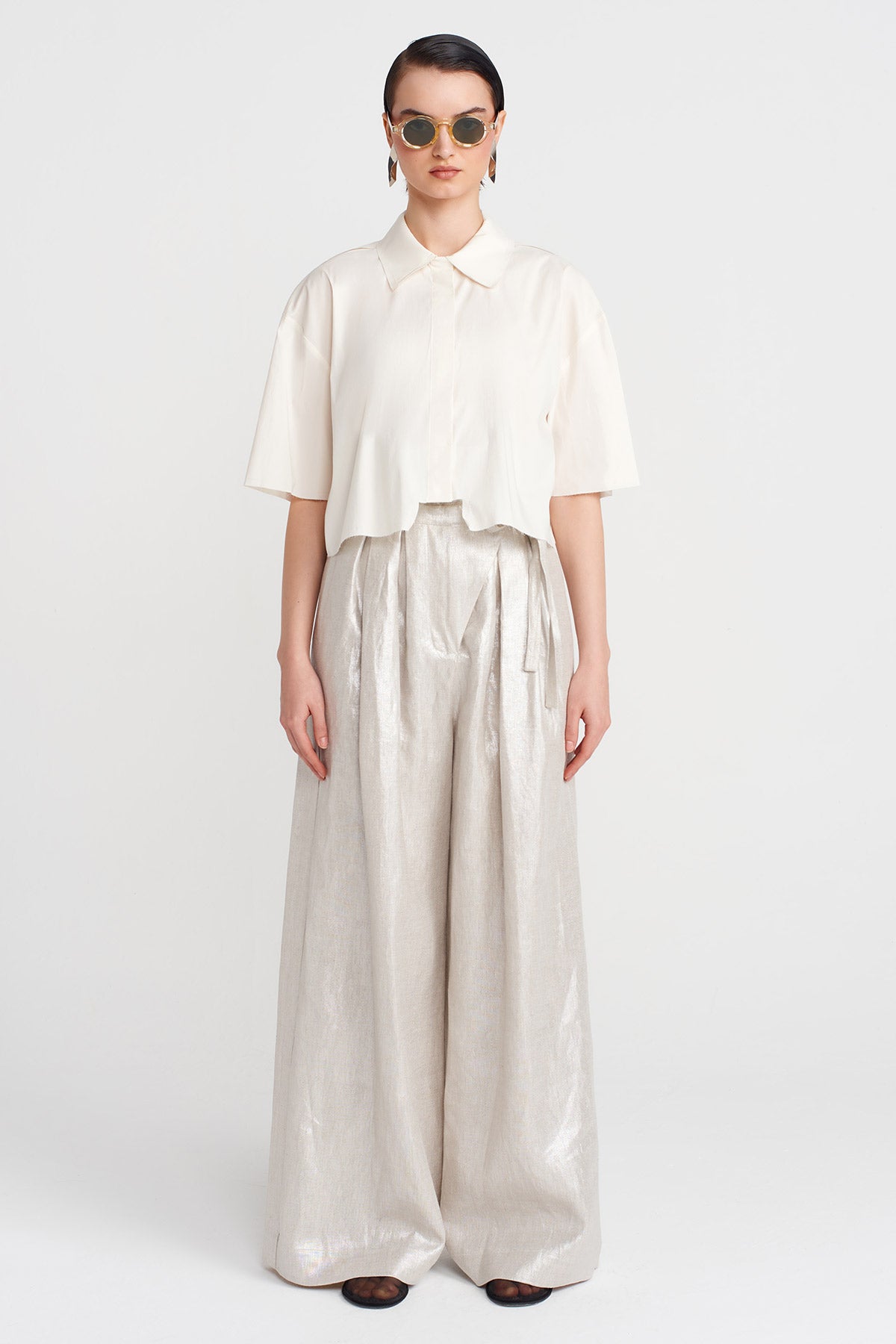 Ecru Cropped Poplin Shirt-Y251011144