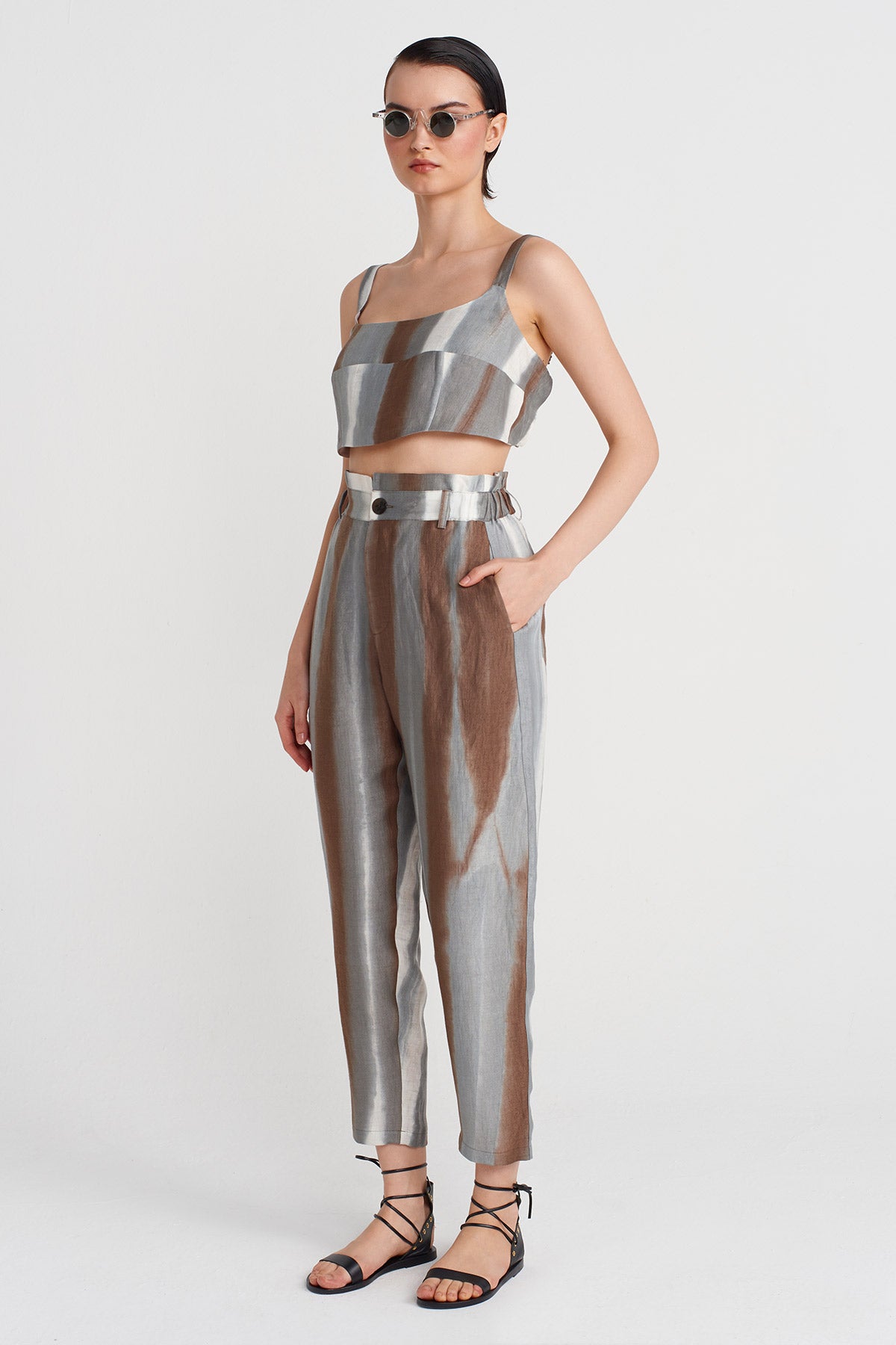 Brown / White Printed Bustier-Y251011177