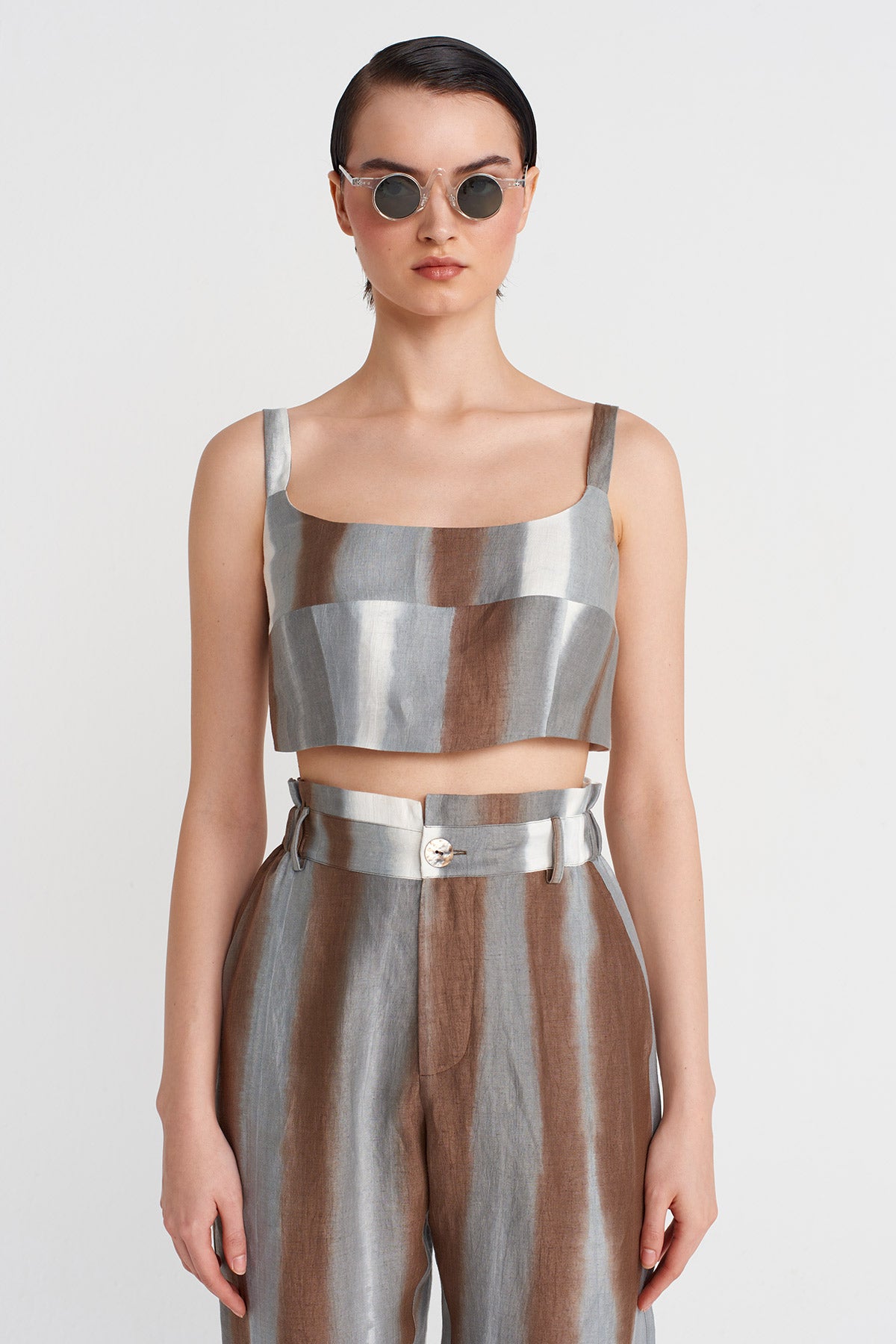 Brown / White Printed Bustier-Y251011177