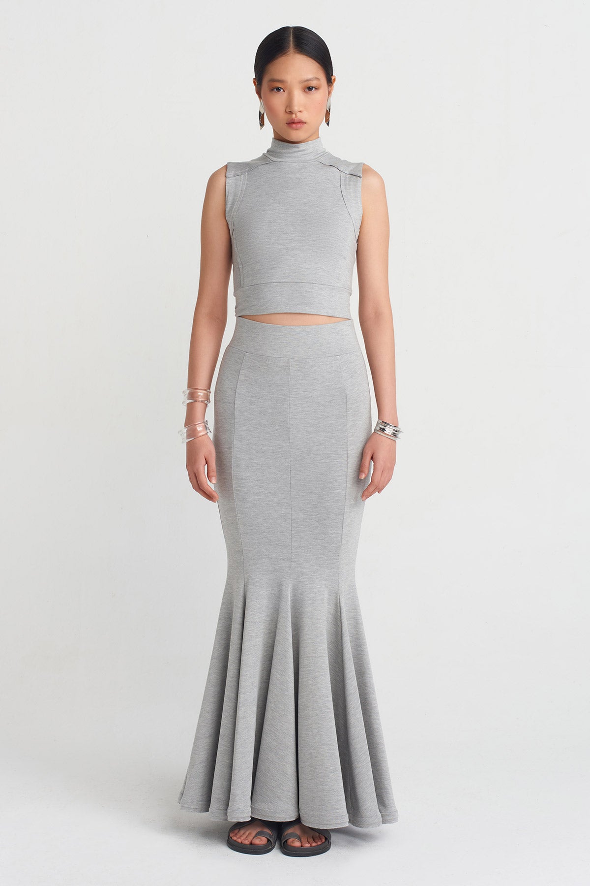 Grey Melange Mermaid Skirt-Y252012016
