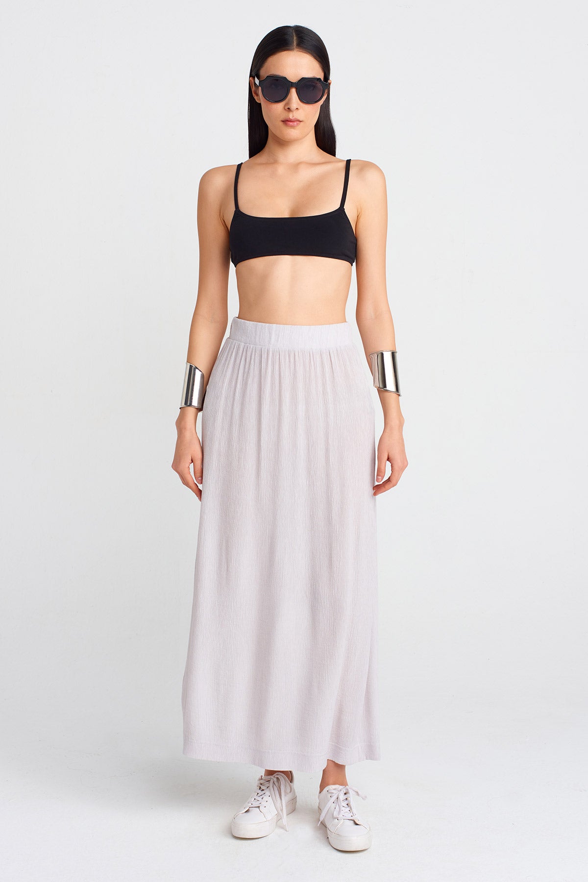 Ice Crinkle Fabric Midi Skirt-Y252012020