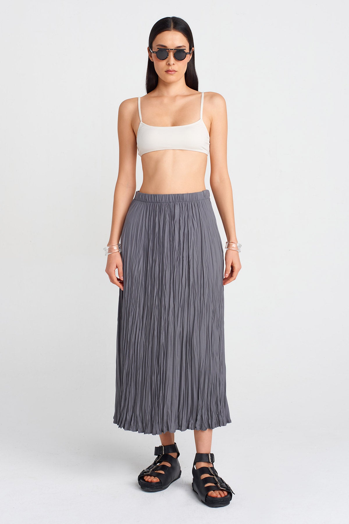 Steel Crinkle Effect Skirt-Y252012021