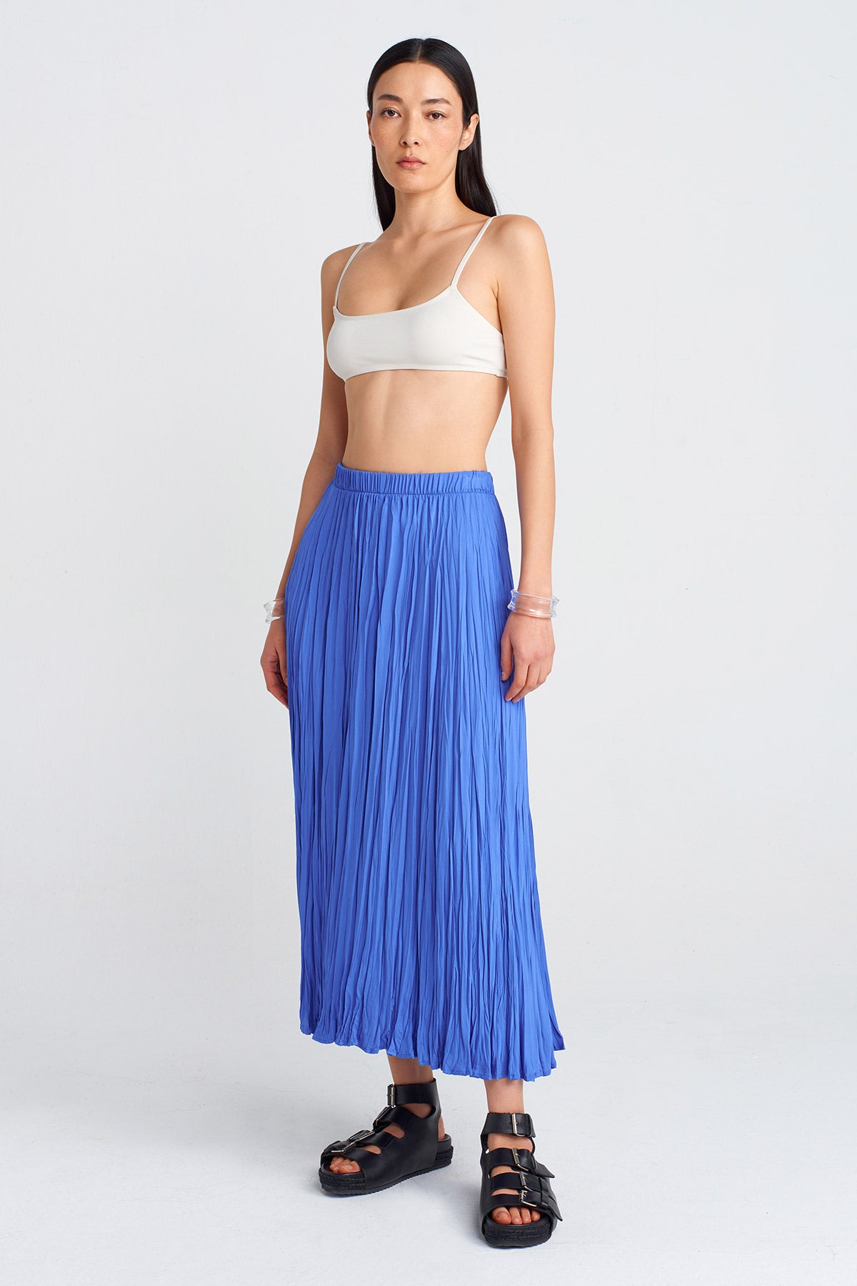 Royal Blue Crinkle Effect Skirt-Y252012021