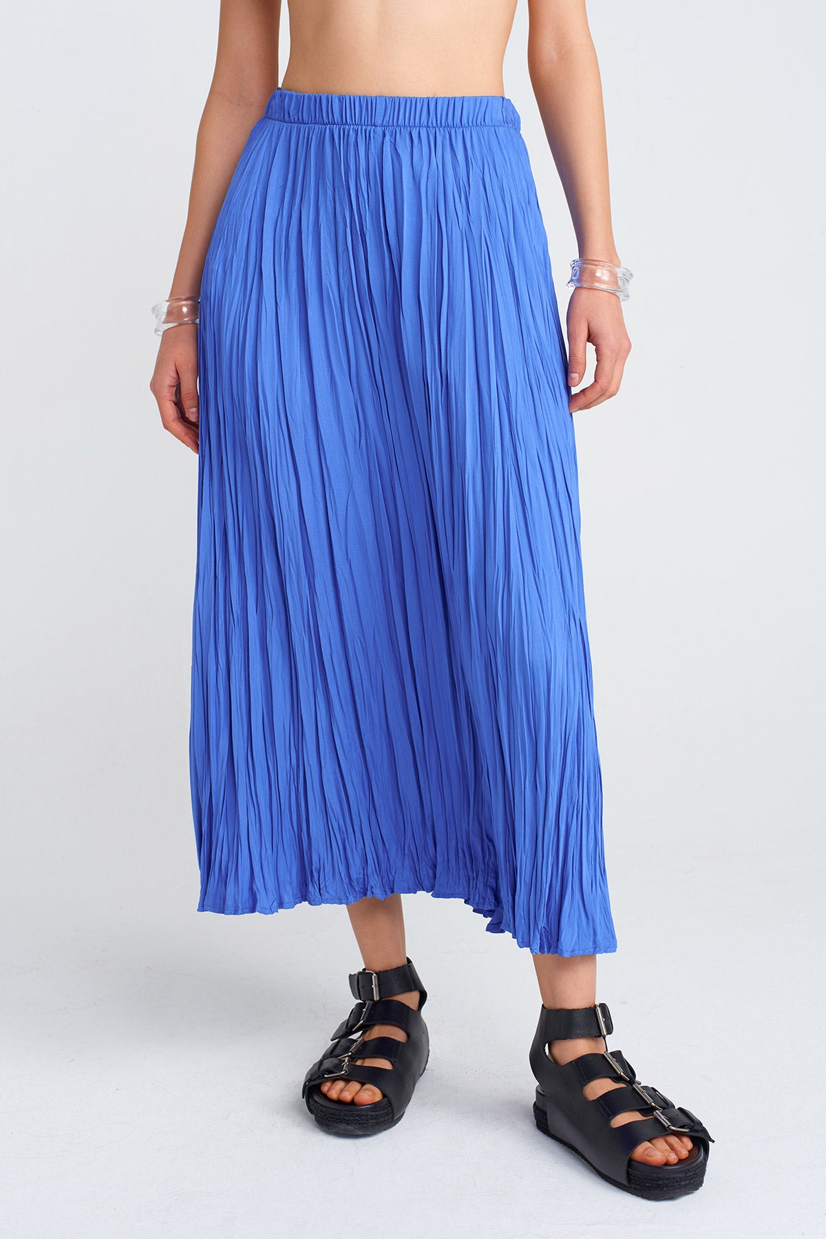 Royal Blue Crinkle Effect Skirt-Y252012021