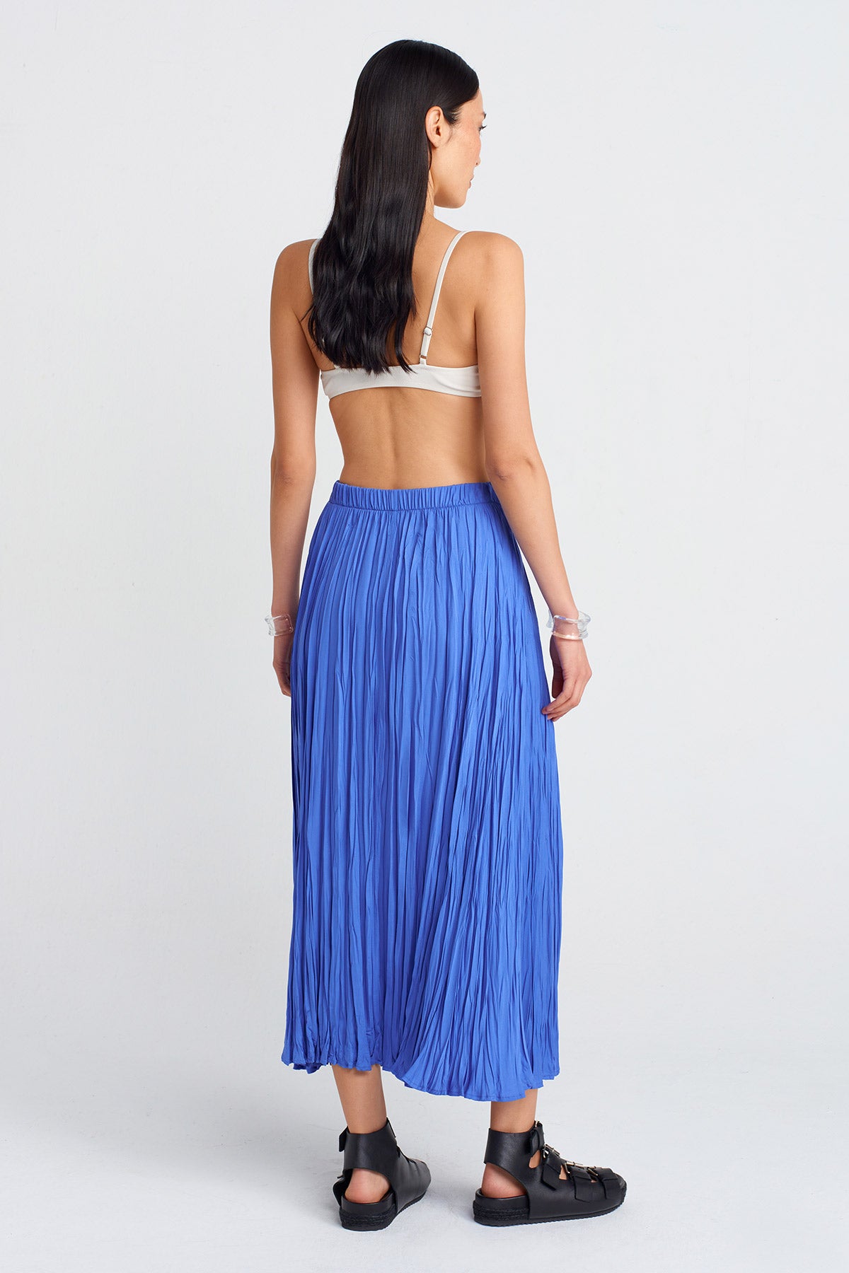 Royal Blue Crinkle Effect Skirt-Y252012021