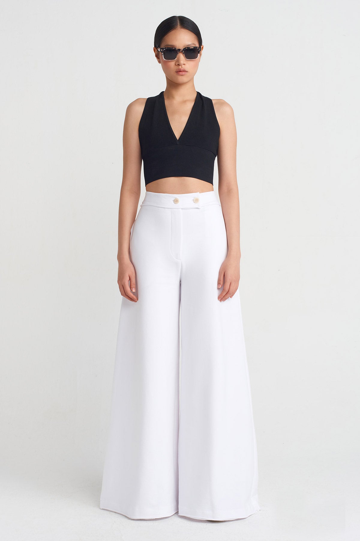 Off White Sweat Fabric Wide-Leg Pants-Y253013003