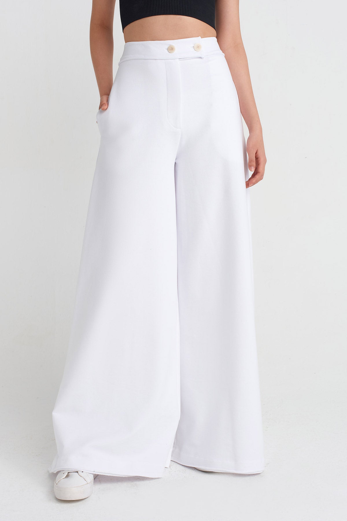 Off White Sweat Fabric Wide-Leg Pants-Y253013003