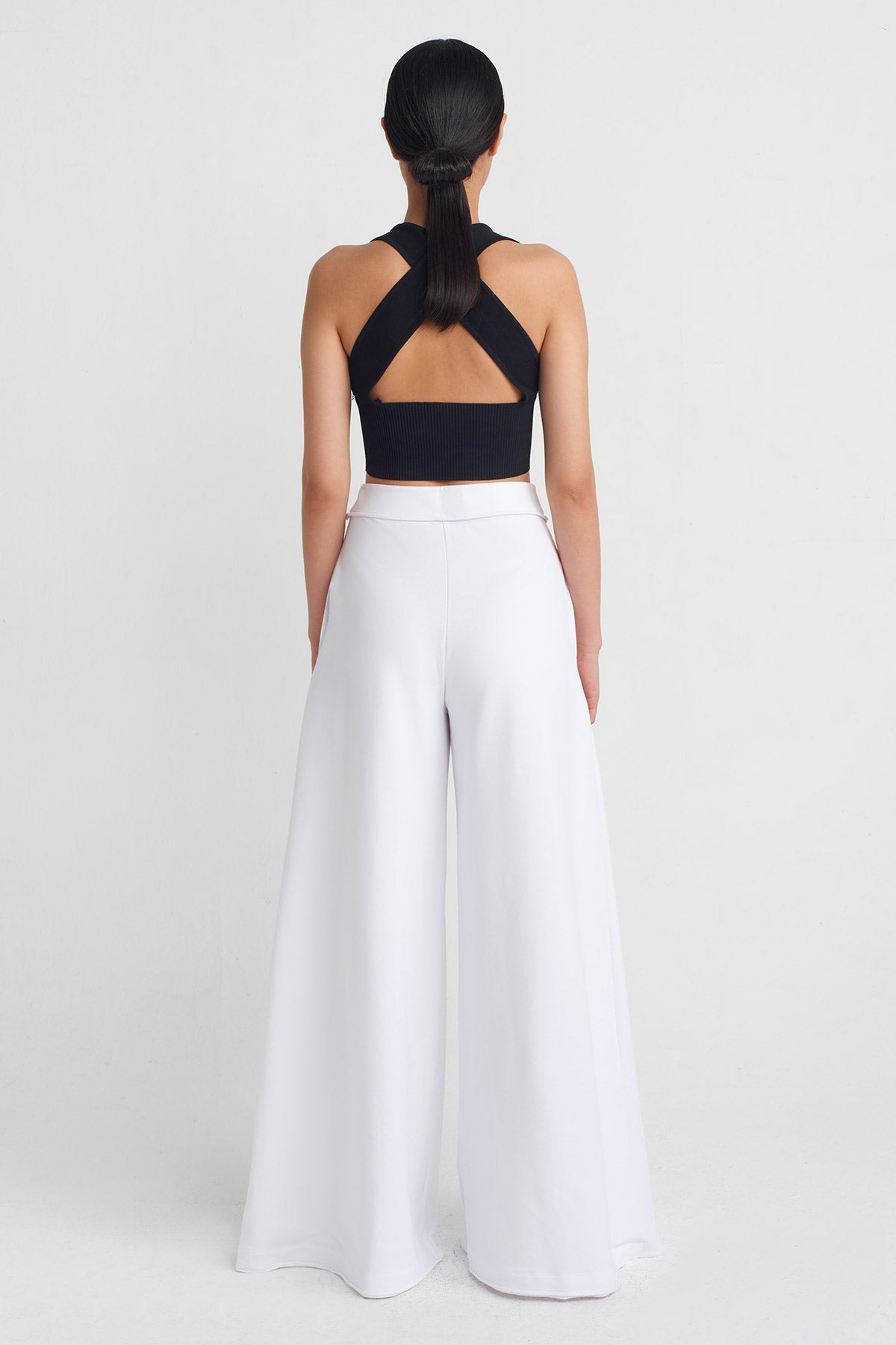 Off White Sweat Fabric Wide-Leg Pants-Y253013003