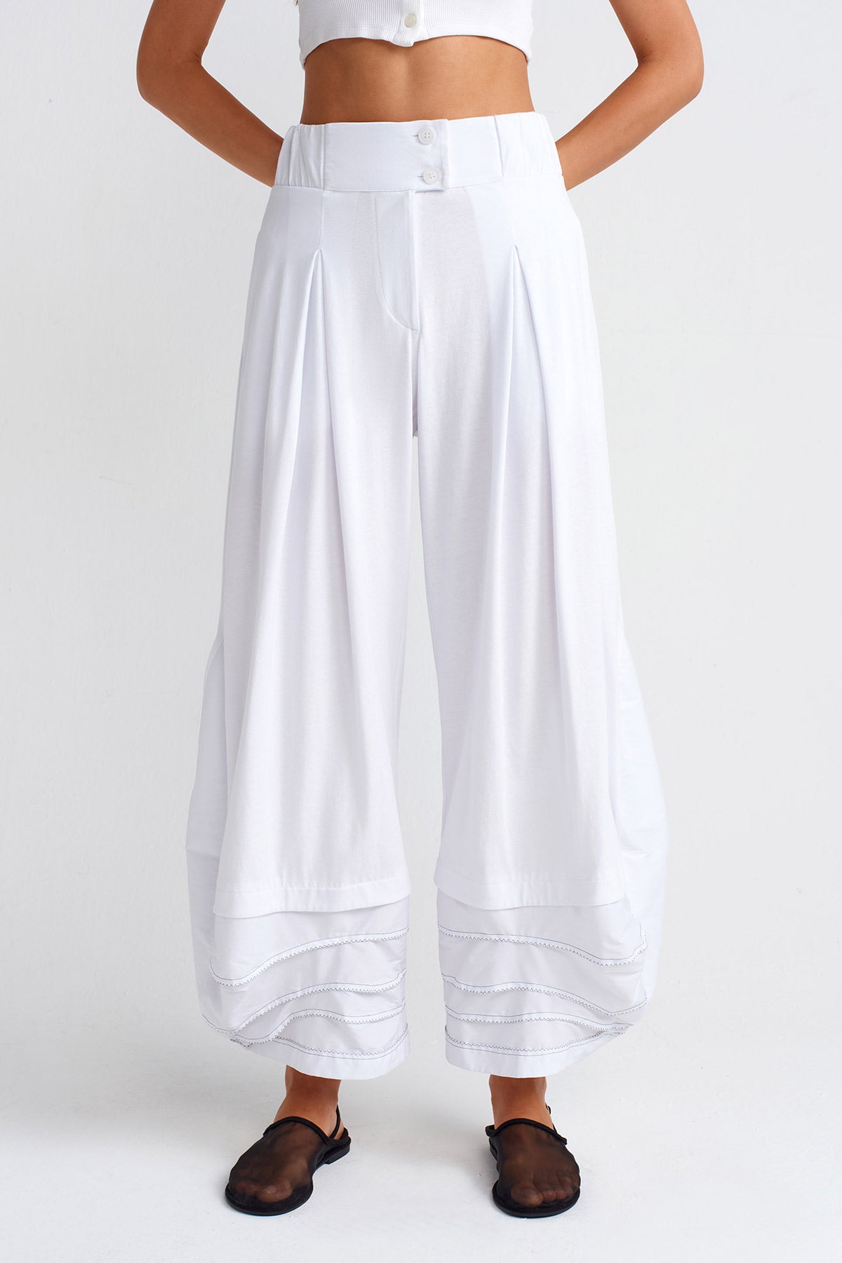 White / White Double-Fabric Cotton Trousers-Y253013004