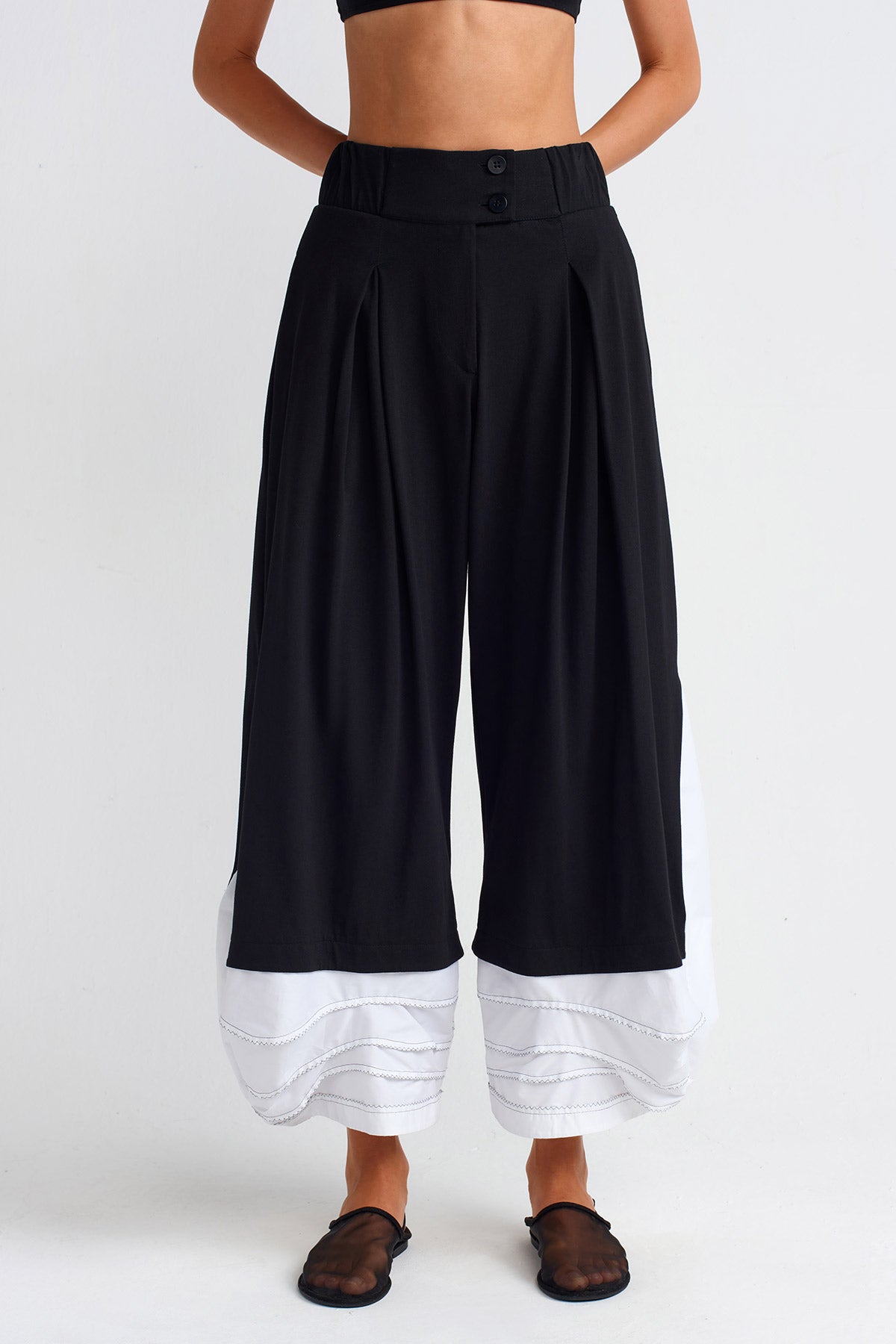 Black / White Double-Fabric Cotton Trousers-Y253013004