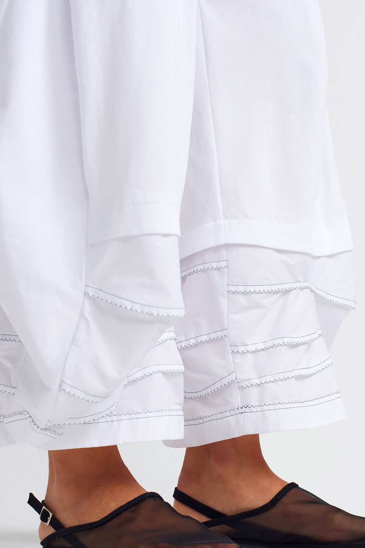 White / White Double-Fabric Cotton Trousers-Y253013004